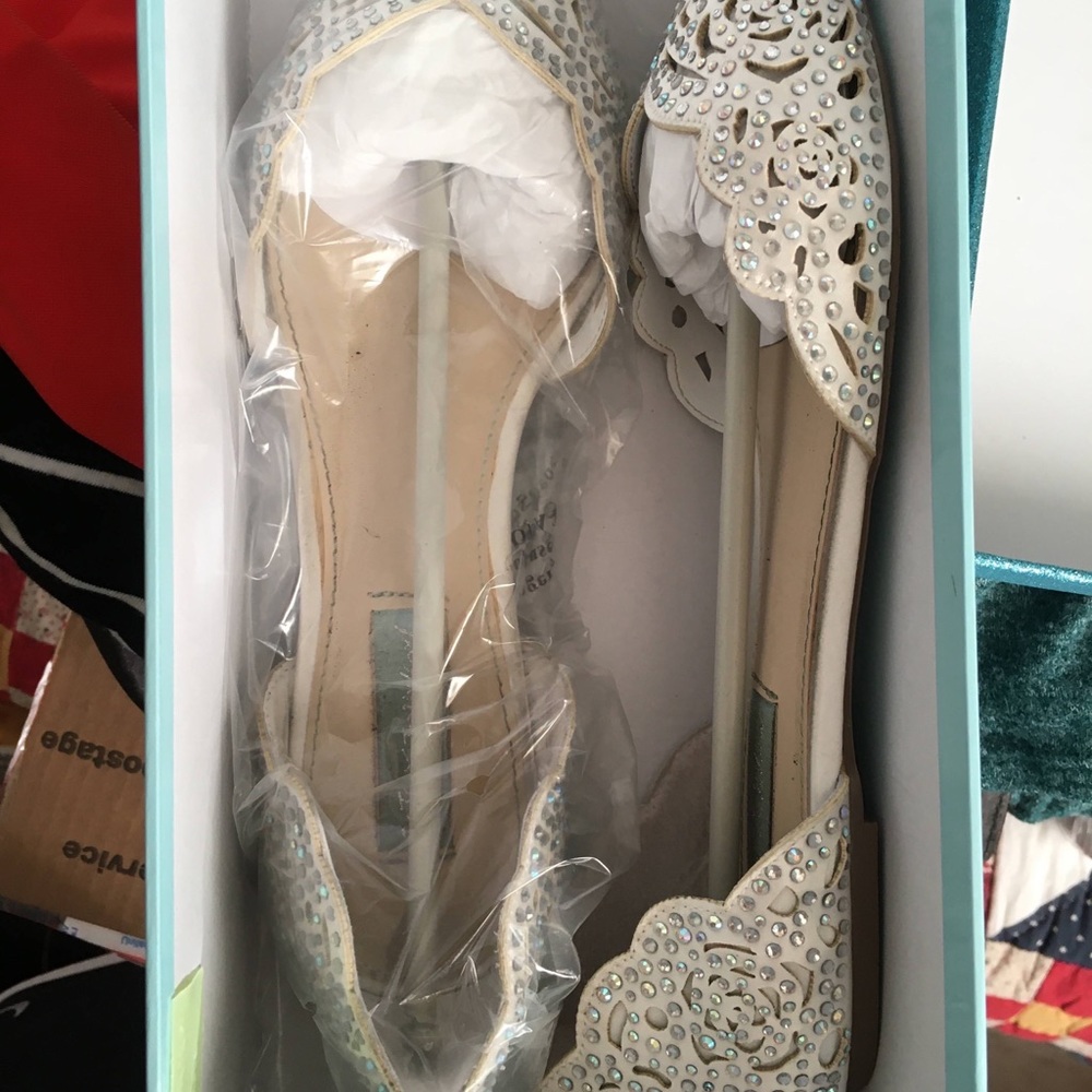 White jeweled flats